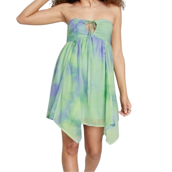 Wild Fable Green & Purple Asymmetrical Fairycore Dress - Picture 2 of 7